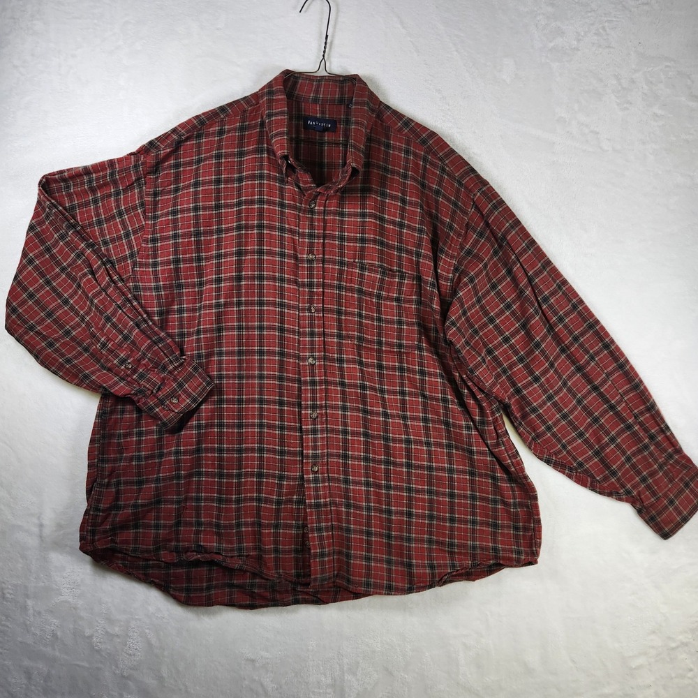 Van Heusen XXL Red‎ Plaid Flannel Shirt Long Sleeve Menswear Comfort Fit